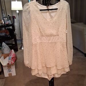 Le Lis Cream Mini Dress with Dot Pattern
